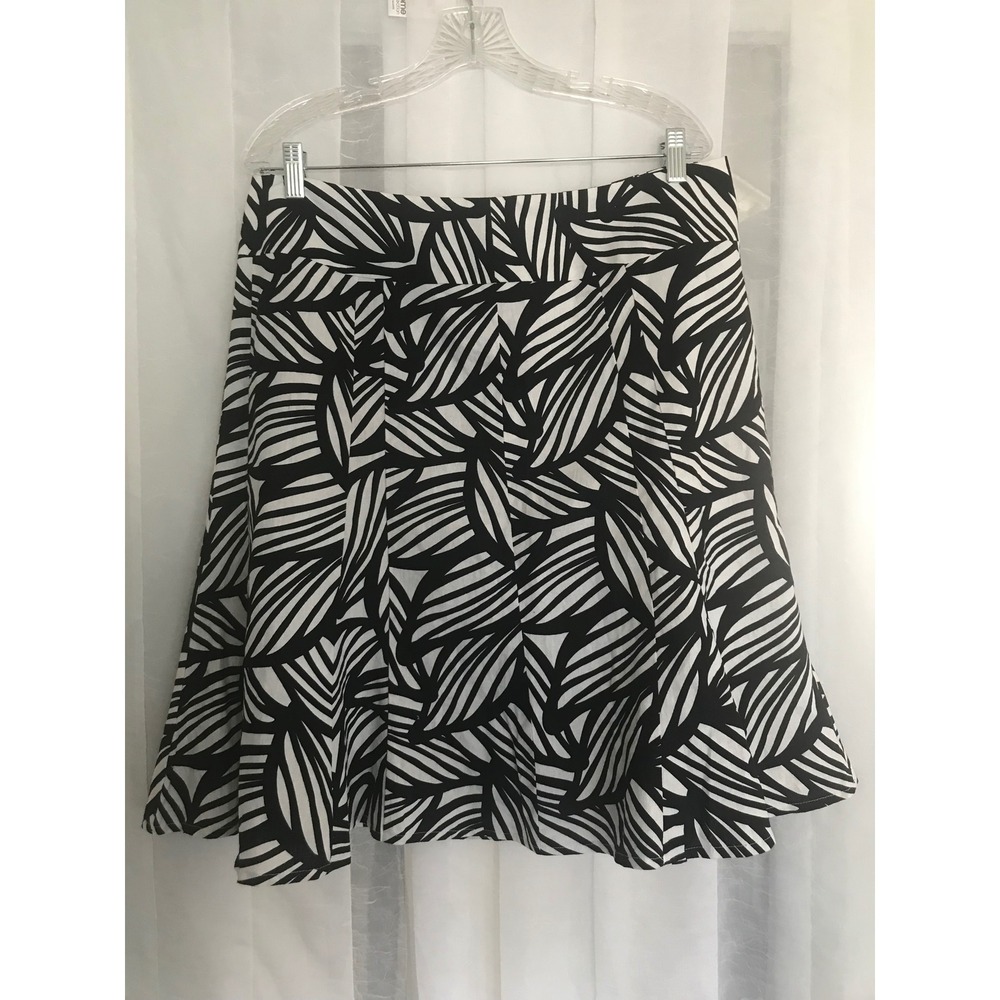 Chadwicks Womens Black White Leaf Print Linen Cotton A-Line Skirt Size 14